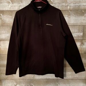 Eddie Bauer Black Waffle-Knit Pullover 1/4 Zip